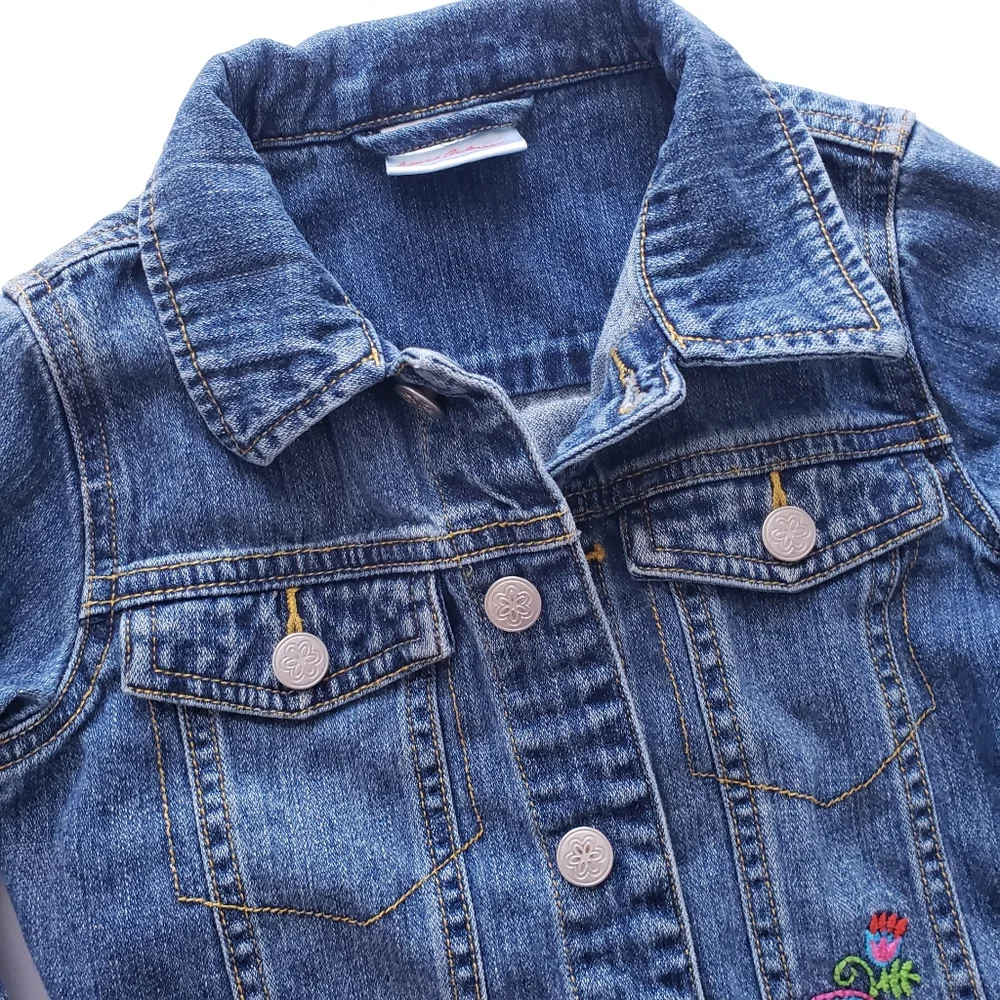 Hanna Andersson 100 / 4 Floral Embroidered Classic Jean Denim Jacket